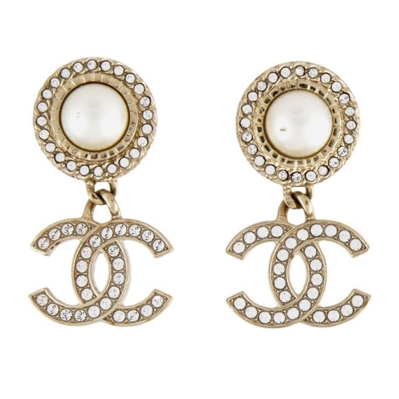 Chanel Faux Pearl & Crystal CC Drop Earrings - Picture 8 of 8